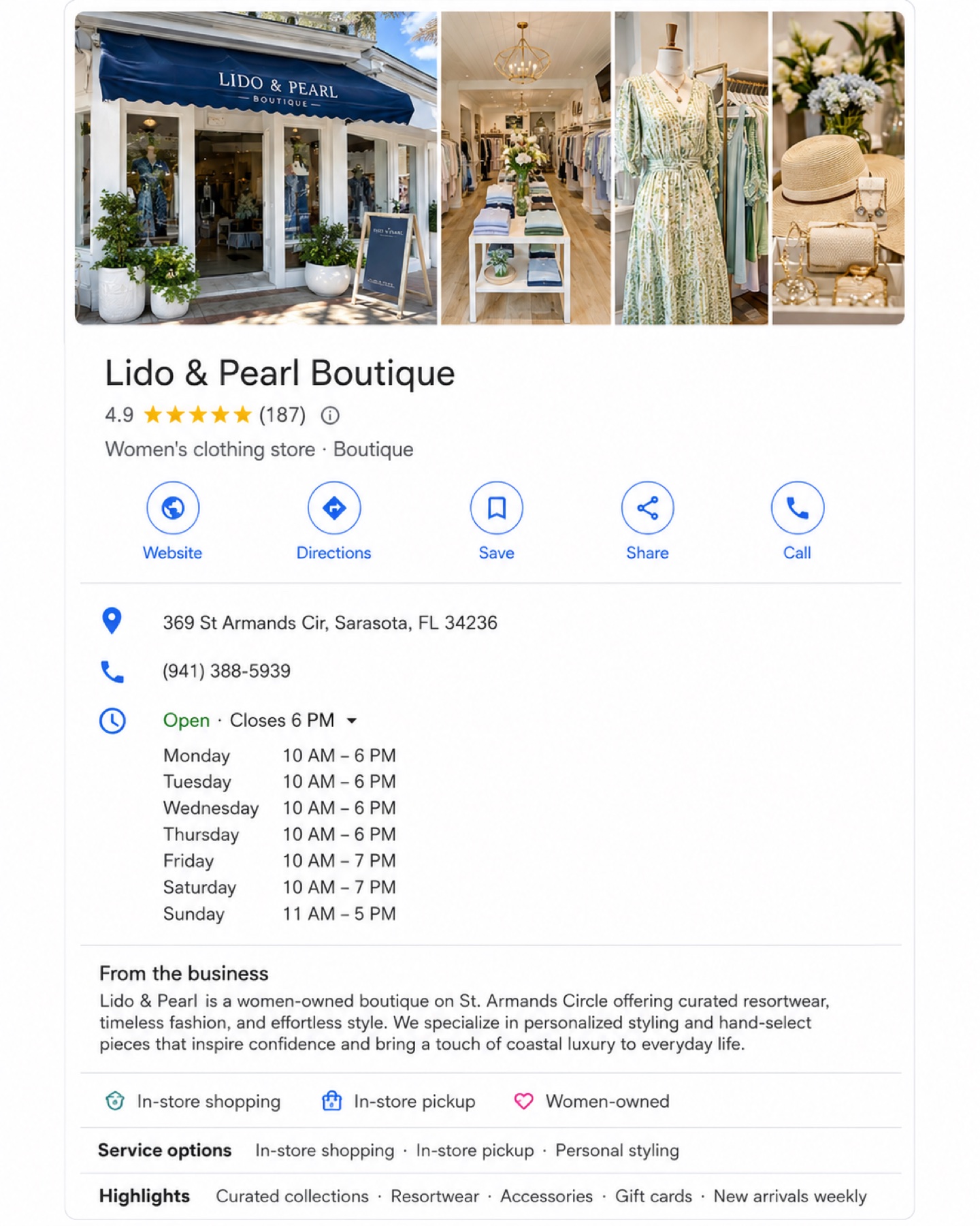 Boutique Google Business Profile after transformation