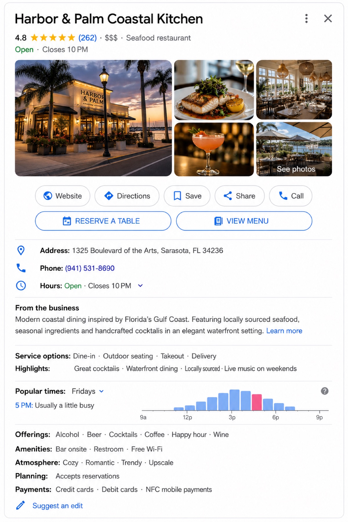 Restaurant Google Business Profile after transformation