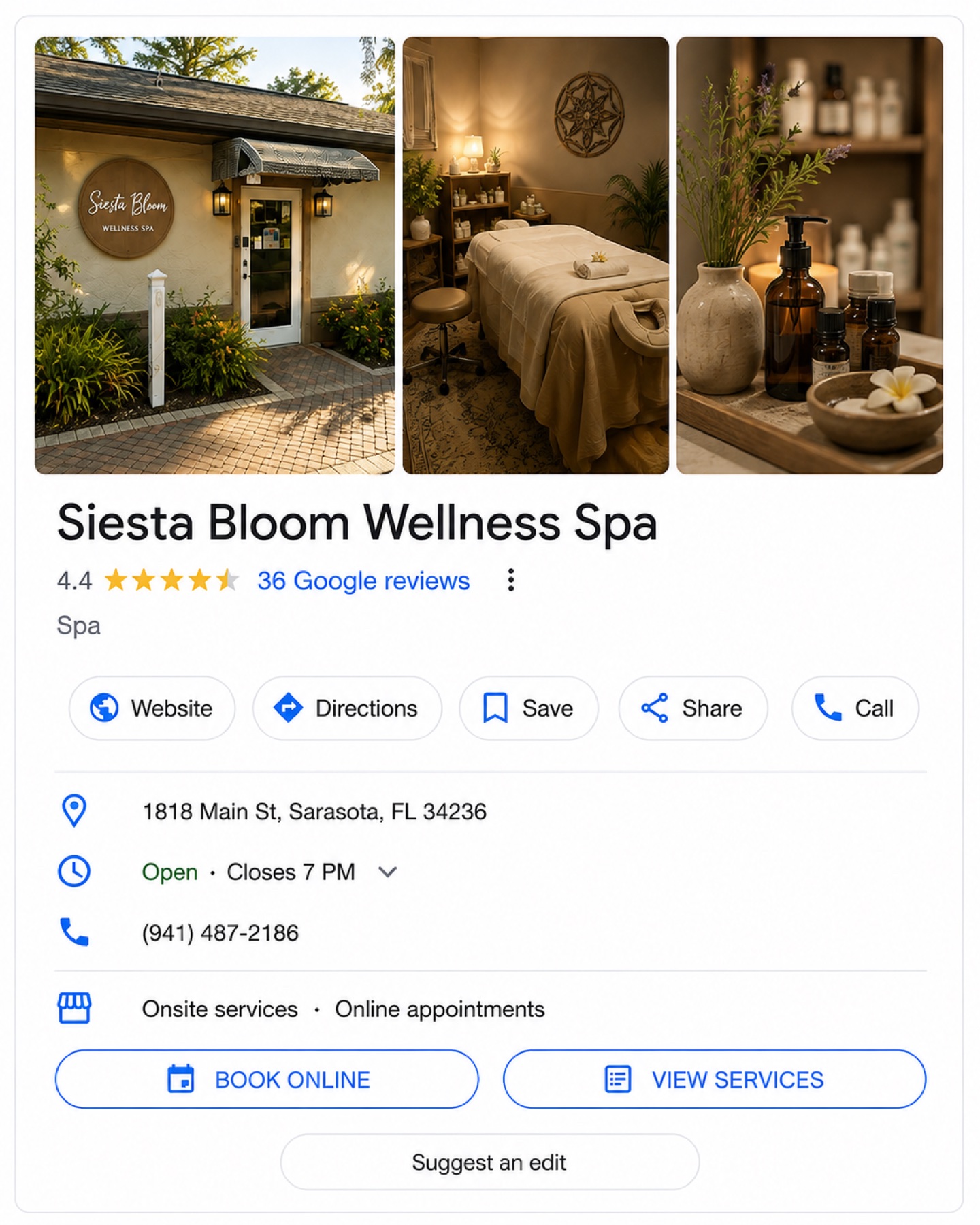 Wellness spa Google Business Profile after transformation