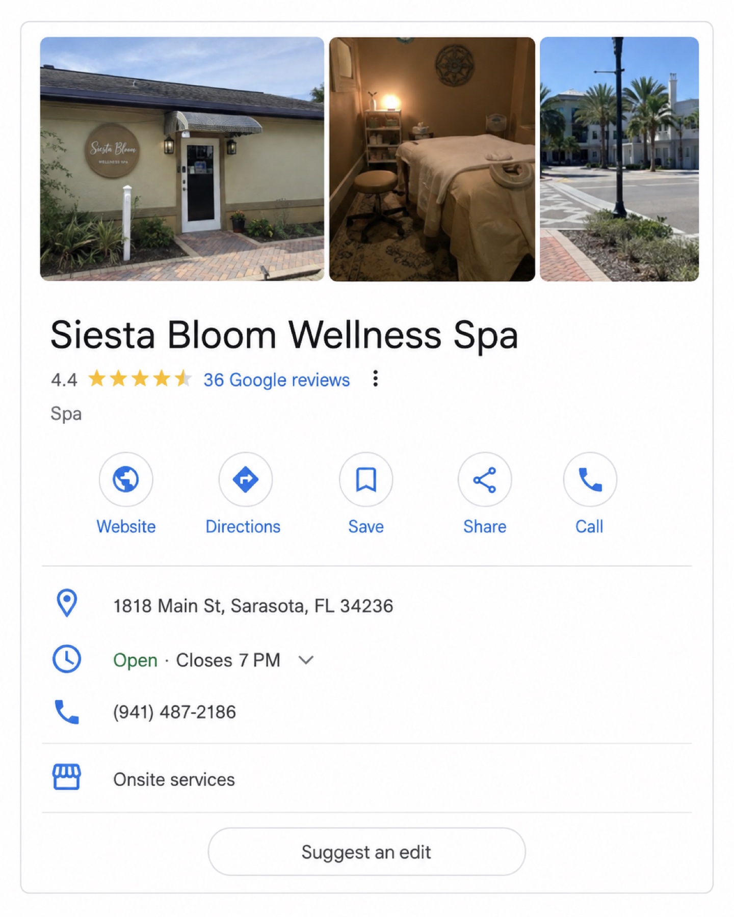 Wellness spa Google Business Profile before transformation
