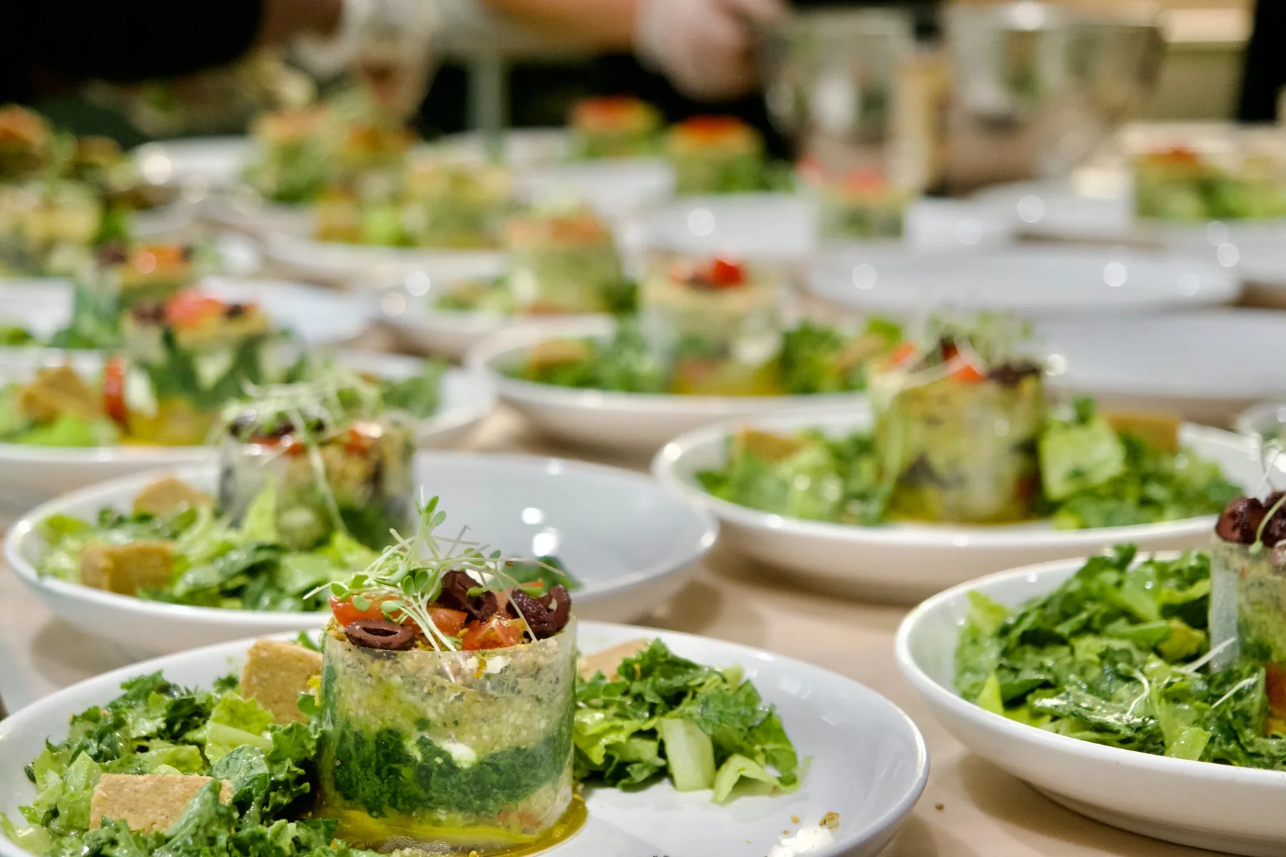 Prepared organic dishes ready for a private café event