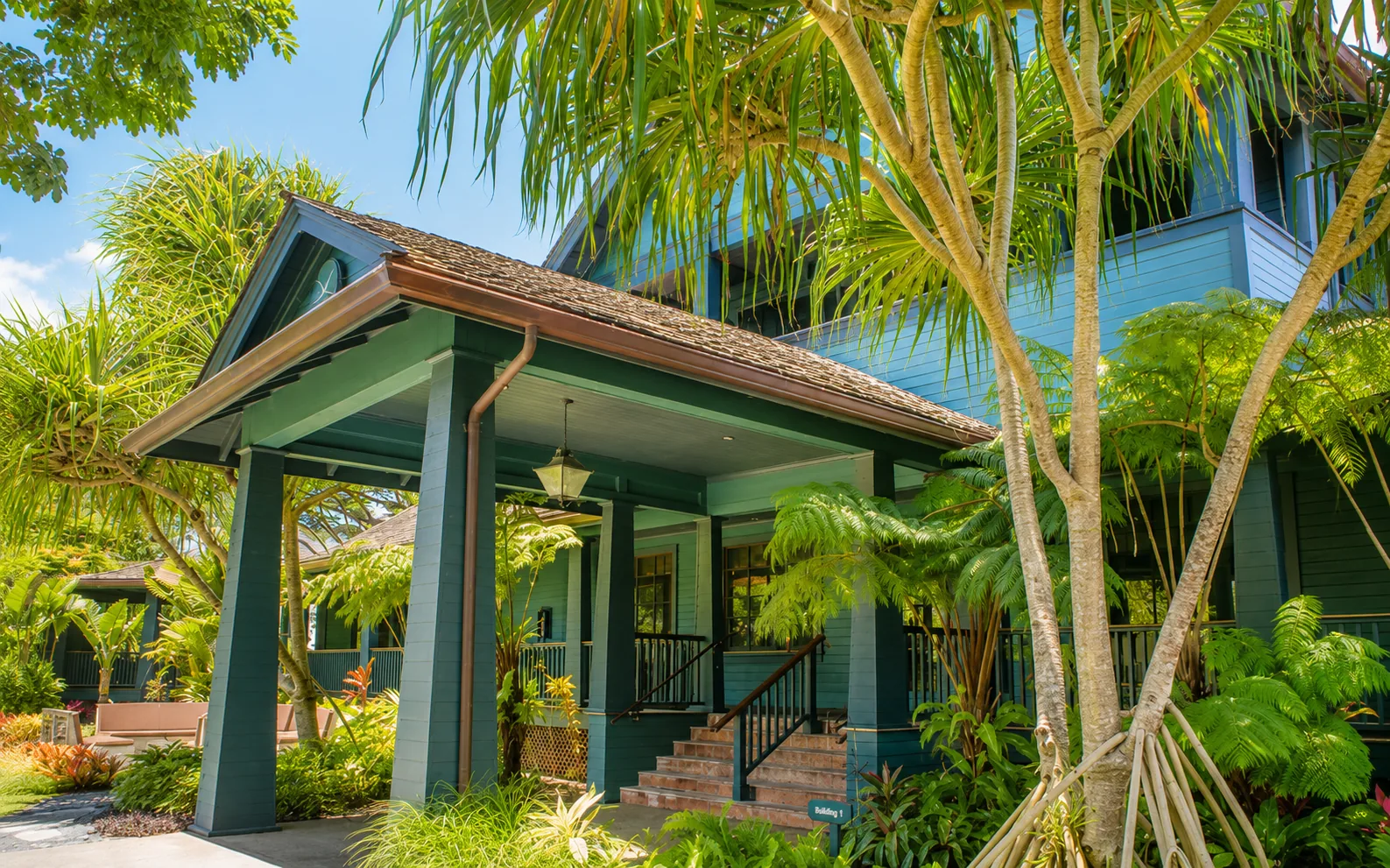 A lush wellness retreat property used in a concept website design