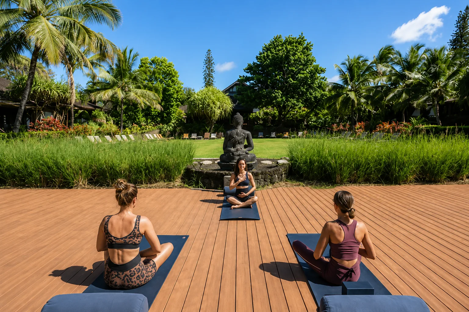 A serene yoga practice on the lush grounds of Lumeria Maui