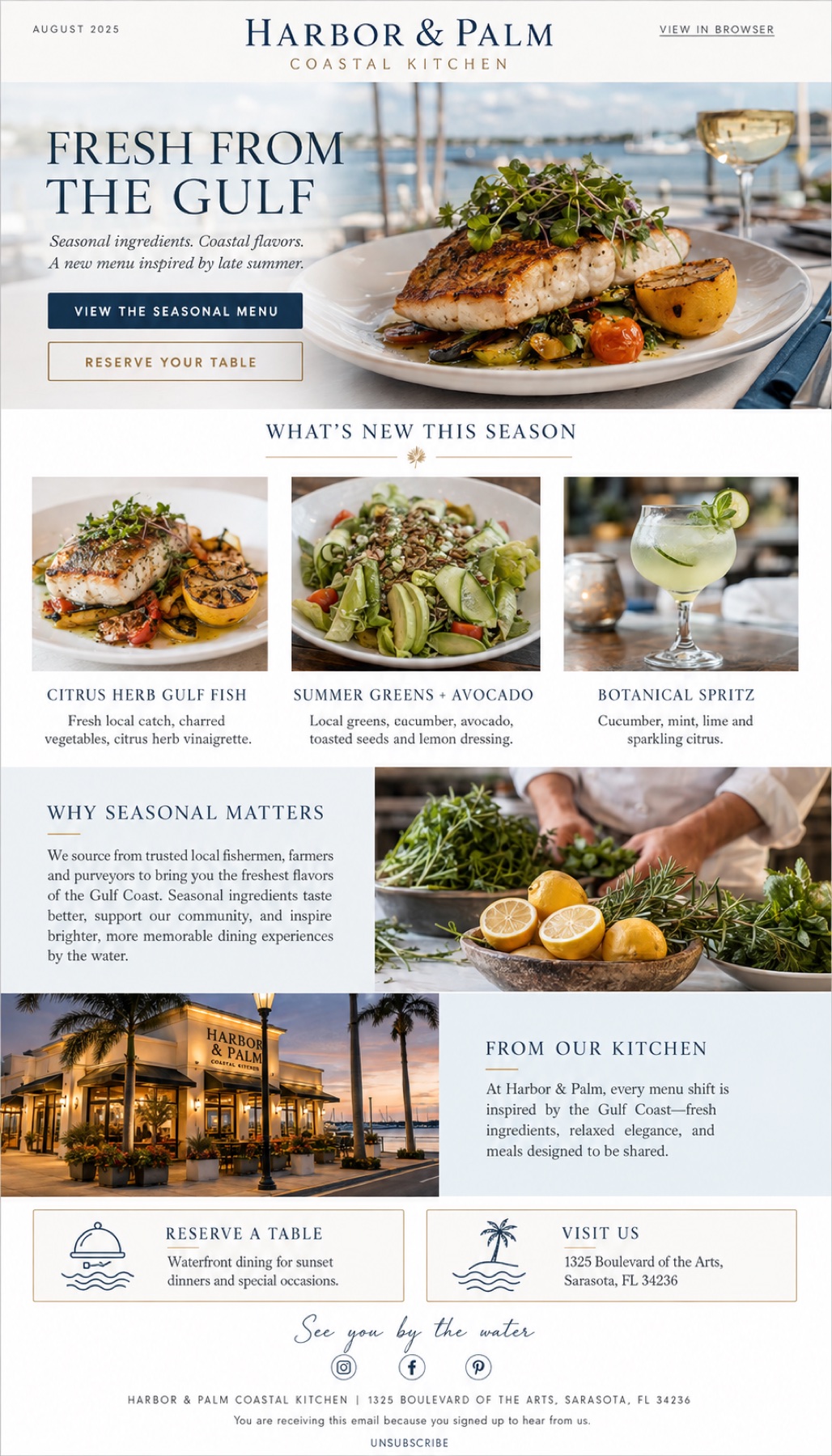 Harbor and Palm Coastal Kitchen newsletter design