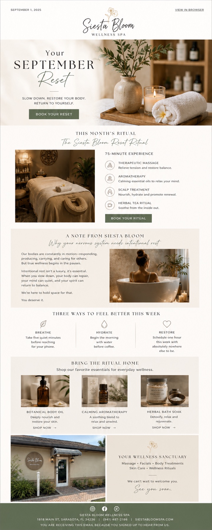 Siesta Bloom Wellness Spa newsletter design