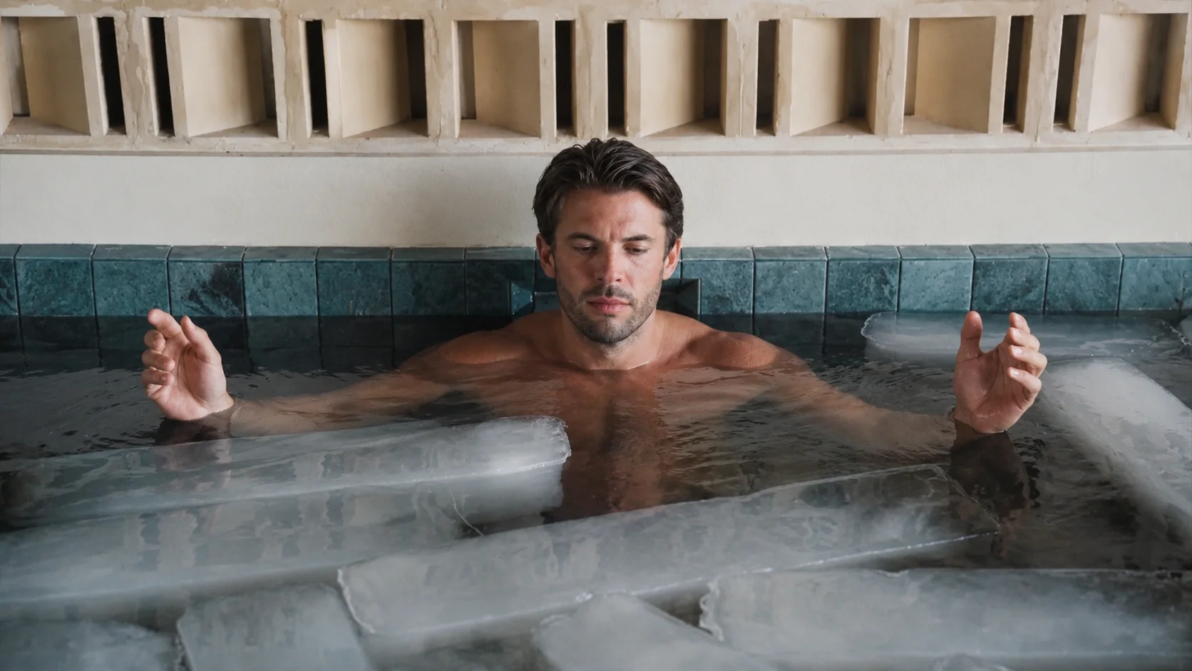 A guest centered in a restorative ice bath experience